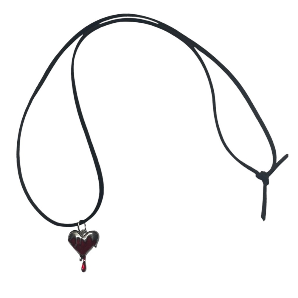 Dripping Heart Necklace Red Silver Emo Grunge Accessories